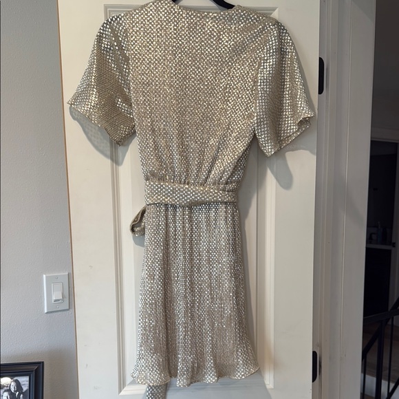 Anthropologie Gold Sequin Wrap Mini Dress - Picture 3 of 3